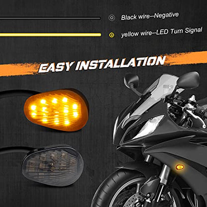 NTHREEAUTO Smoked Flush Mount LED Turn Signal Light Compatible with Yamaha YZF R1 R6 R6S, 12V Universal Motorcycle Indicators