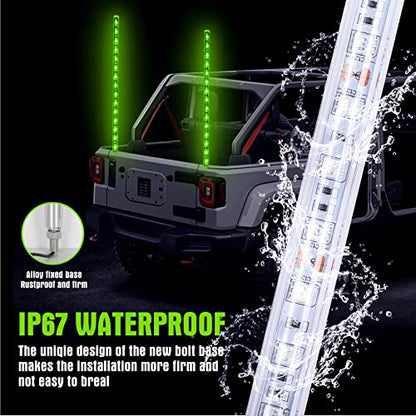 BESTZHEYU 2PCS 0.9M Green LED Whip Light for ATV UTV 3FT LED Whip Light Antenna Whips for RZR Polaris Off-Road Sand Dune Buggy 4x4 - color: 0.9M Green Whip Light