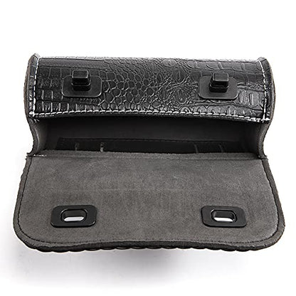 Universal Motorcycle Handlebar Tool Bag - Black PU Crocodile Leather Side Bag With Rivets for Sissy Bar or Rear Carrier - color: Black 2