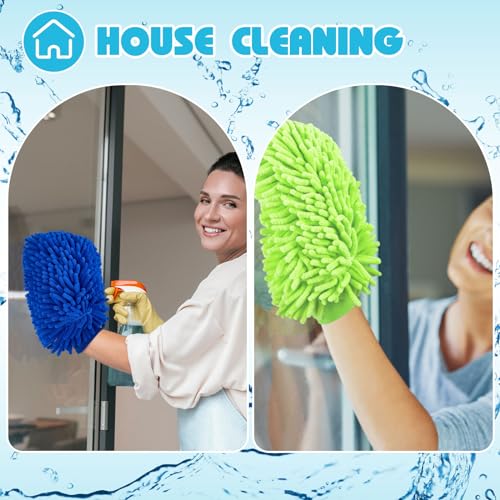 Toulite 16 Pcs Car Wash Mitt Chenille Microfiber Wash Mitt Double Sided Glove Cleaning Drying Mitts (7.48 x 10.24 Inch,Royal Blue,Green) - color: Royal Blue, Green, size: 7.48 x 10.24 Inch