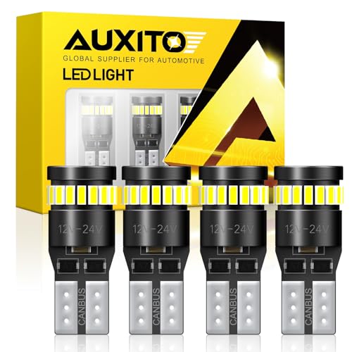 AUXITO 194 LED Bulb 6000K White Canbus Error Free, 168 175 2825 W5W T10 LED Replacement Light Kit for Car Interior Map Marker License Plate Parking Dome Lights, Pack of 4 - color: Xenon White, size: 194/168-4PCS