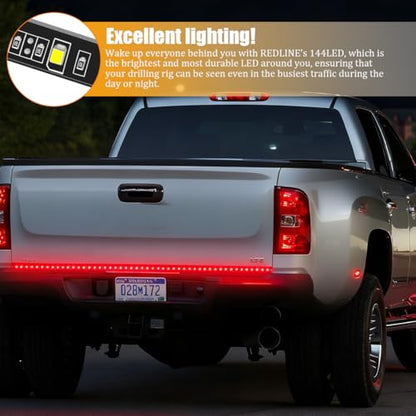 Truck Tailgate Light Strip Bar, 48 Inch 144 LED Double Row Strip for Running Brake Turn Signal Reverse Light, Flexible Full Function Lorry Lamp Strip, Universal Fit - size: 144Beads
