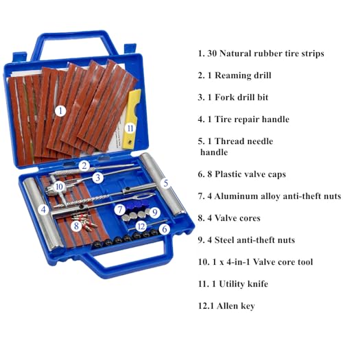 Tire Repair Tools, 58 Pieces Heavy Duty Tire Plug Kit | Tyre Puncture Repair, For Cars, Motorcycles, Trucks, SUVs, ATVs, Tractors, Campers, Meche Flat Tyres - size: 58pcs