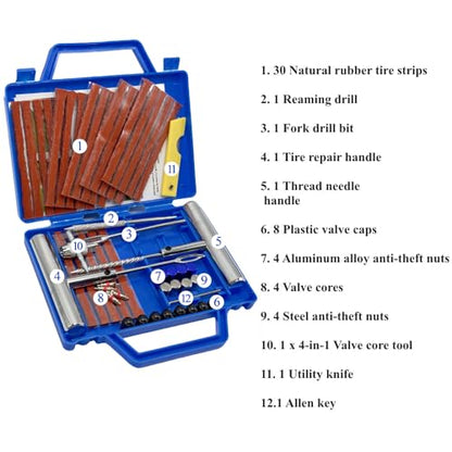 Tire Repair Tools, 58 Pieces Heavy Duty Tire Plug Kit | Tyre Puncture Repair, For Cars, Motorcycles, Trucks, SUVs, ATVs, Tractors, Campers, Meche Flat Tyres - size: 58pcs