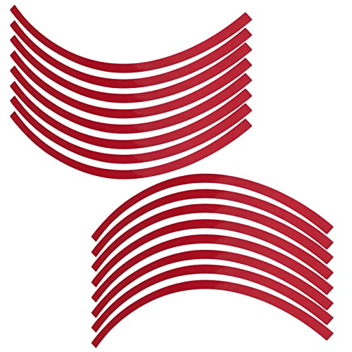 Reflective Wheel Rim Strips, 16 Pieces Red Car Motorcycle Rim Tape, 17-19 Inch Universal Adhesive Safety Decals for Night Visibility, Pre-Curved Stickers for Wheels