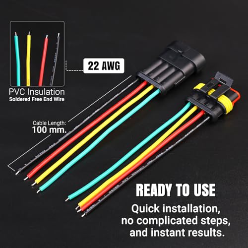 TMH 10Pcs 4 Pin Electrical Connector Male and Female, 10cm. 22 AWG Waterproof Wire Connectors Automotive 4 Way with Heat Shrink Tubing for Car Truck Boat Wire Connection - size: 4 Pin - 5 Sets