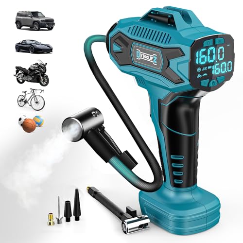 DIYtoolifz Cordless Tire Inflator Air Compressor Compatible with Makita 18V Battery, 160PSI Portable Air Pump with Digital Pressure Gauge, Fast Inflation for Cars, Motorcycles, Bikes (Tool Only) - color: Blue- Compatible With Makita 18v Battery(baretool),