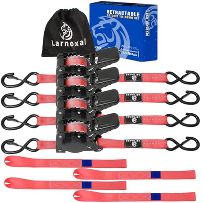 Retractable Ratchet Straps 4 Pack - 1,500 Lbs Break Strength 1 in x 10 Ft Heavy Duty Retractable Ratchet Tie Down Straps with S Hooks Set for Truck, Cargo Van, Trailer, Motorcycle (Red) - color: Red