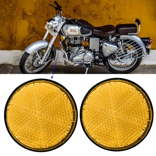 2Pcs Motorcycle Reflectors 2.2" Round Reflective Warning Reflection for Scooter ATV Boats Trucks with Nuts Yellow - color: Yellow