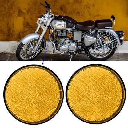 2Pcs Motorcycle Reflectors 2.2" Round Reflective Warning Reflection for Scooter ATV Boats Trucks with Nuts Yellow - color: Yellow