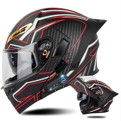 AAREG Bluetooth Modular Motorcycle Helmet with Tail DOT/ECE Approved Flip Up Front Helmets Dual Anti-Fog Visors Full Face Built-in Mp3 Integrated for Adults Men Women 55-64CM (Color : F, Size SMA - color: F, size: Small