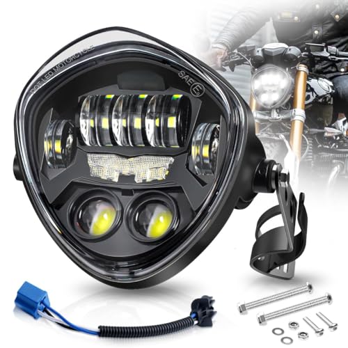 7 Inch LED Motorcycle Headlight DOT Approved With DRL Demon Eye Hi/Low Beam Headlamp with Clamp Mount Bracket Fit 1.37-1.69 Inch Fork for Cafe Racer Chopper Bobber Scrambler Motorcycle - size: 7in C3 Motorcycle Headlight with DRL Triangle