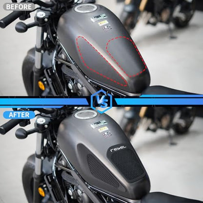 Motorcycle Tank Pad Compatible with Honda Rebel CMX250 CMX300 CMX500 2017-2025, Anti-Slip Motorcycle Tank Protector Sticker Rubber Fuel Tank Grip (Black-CMX250 300 500) - color: Black-cmx250 300 500