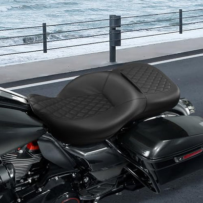 SLMOTO 2 Up Rider Passenger Seat fit for Harley Touring Road King Street Glide Road Glide Electra Glide 2009-2023 Driver Seat Cushion Black - color: B Style G Black Red Seat