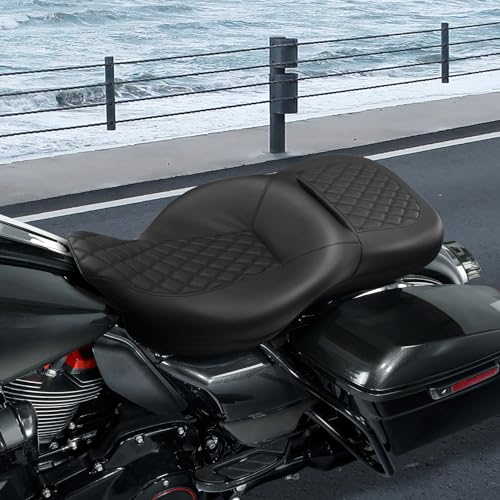SLMOTO 2 Up Rider Passenger Seat fit for Harley Touring Road King Street Glide Road Glide Electra Glide 2009-2023 Driver Seat Cushion Black - color: B Style G Black Red Seat
