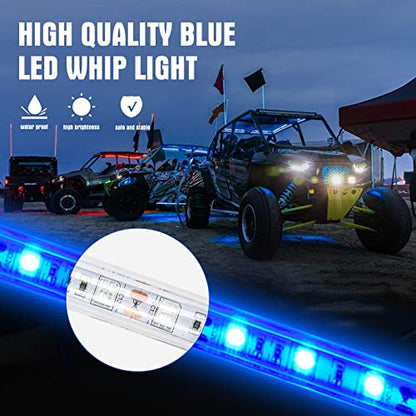 BESTZHEYU 2PCS 0.9M Blue LED Whip Light for ATV UTV 3FT LED Whip Light Antenna Whips for RZR Polaris Off-Road Sand Dune Buggy 4x4 - color: 0.9M Blue Whip Light