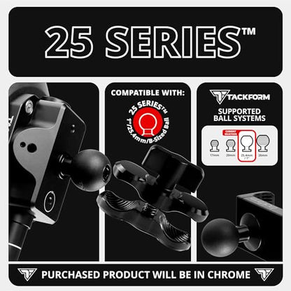 Tackform Chrome Double Socket Arm - Short Arm Compatible with 1" / 25.4mm / B Size Ball Components 25 Series | Pro-Grade Billet Aluminum | Securely Mount Phone, Tablet, Tuner, Action Camera, More