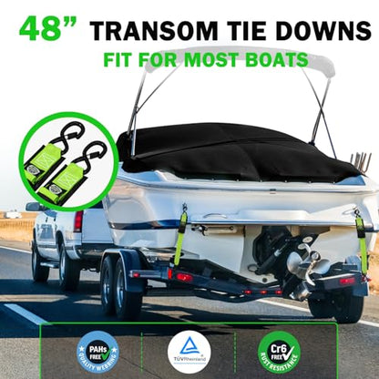 StarLeaparts Transom Tie Down Kits (2PK) -2" x 48" Boat Transom Straps - 1,200lb Break Strength Boat Straps for Trailer, Boat or Kayak Secure(Green) - color: Green