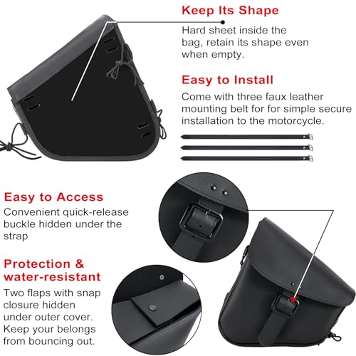 Motorcycle Swingarm Bag with Black Synthetic Leather, Swing Arm Bag Motorcycle Saddlebag Left Side Tool Bag Fit for Softail / Triangulated Swingarm Models Dyna Low Rider Fat Bob, An Adjustable Strap - size: L