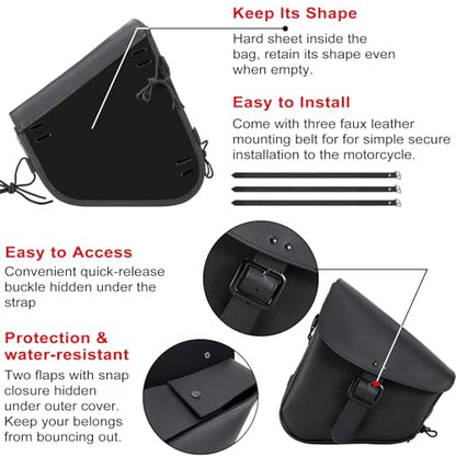 Motorcycle Swingarm Bag with Black Synthetic Leather, Swing Arm Bag Motorcycle Saddlebag Left Side Tool Bag Fit for Softail / Triangulated Swingarm Models Dyna Low Rider Fat Bob, An Adjustable Strap - size: L