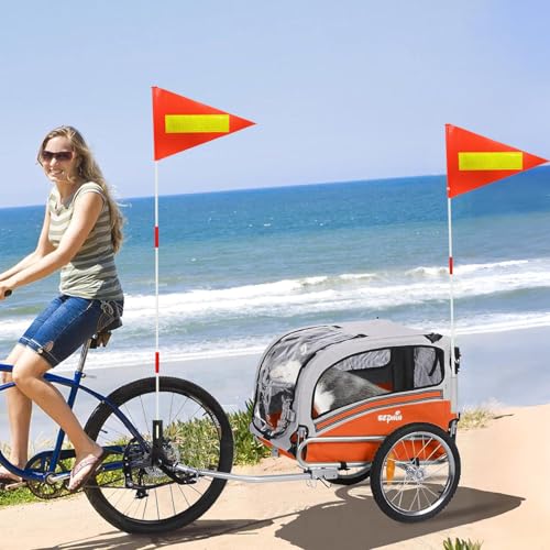 Bike Safety Pole with Fiberglass Rod and Polyester Full Color Tear-Resistant Waterproof Flag, Orange Reflective Safety Flag for Cycling