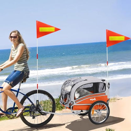 Bike Safety Pole with Fiberglass Rod and Polyester Full Color Tear-Resistant Waterproof Flag, Orange Reflective Safety Flag for Cycling