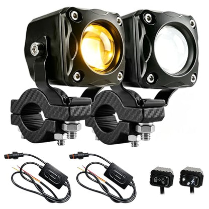 Motorcycle Driving Lights 8-80V 60W 6000LM LED Fog Lights with External Driver & Inline Switch, Quick-Release Connector, IP67 Waterproof, 5 Modes High/Low/Strobe for ATV, UTV, Truck, 2 Pack M - color: MY1-Mini