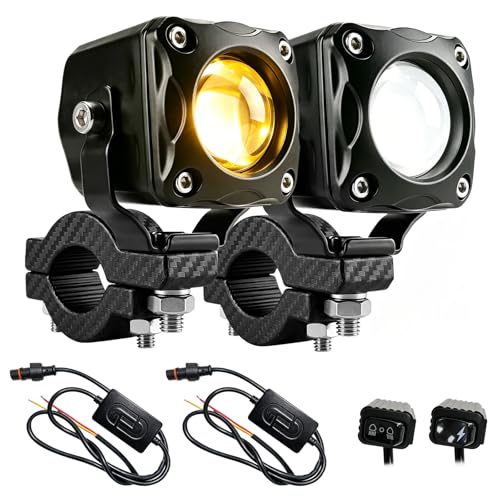 Motorcycle Driving Lights 8-80V 60W 6000LM LED Fog Lights with External Driver & Inline Switch, Quick-Release Connector, IP67 Waterproof, 5 Modes High/Low/Strobe for ATV, UTV, Truck, 2 Pack M - color: MY1-Mini