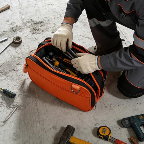Organizer Tool Pouch - 2 Pack with Zipper Waterproof Utility Multi Compartments Small Tool Bag - color: Orange Green