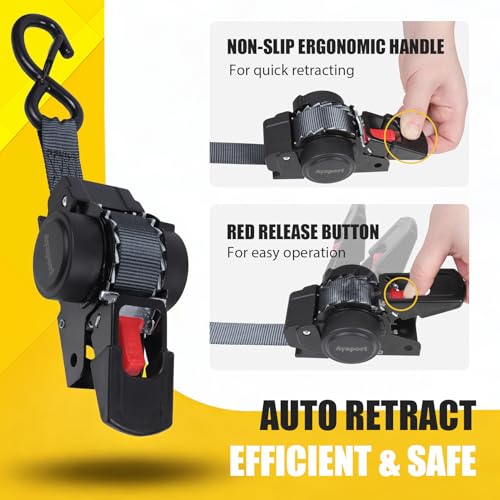 Ayaport Retractable Ratchet Straps 1 inch x 6ft, 2PK Bolt-on Tie Down Straps to Trailer - 1500lbs Break Strength, Transom Tie Downs for Cargo, Motorcycles, Jet Ski - size: 1in x 6ft-2pcs