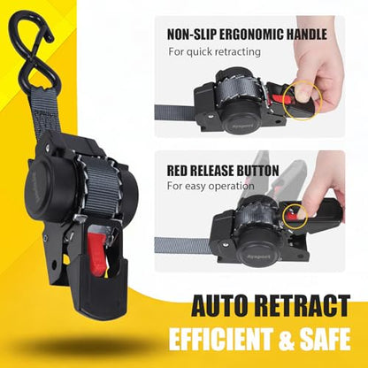 Ayaport Retractable Ratchet Straps 1 inch x 6ft, 2PK Bolt-on Tie Down Straps to Trailer - 1500lbs Break Strength, Transom Tie Downs for Cargo, Motorcycles, Jet Ski - size: 1in x 6ft-2pcs