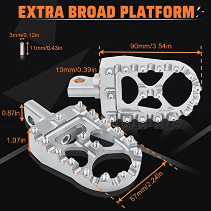 StarknightMT CNC Wide Fat Footpegs 360° Roating MX Foot Pegs Chopper Bobber Style Compatible with Harley Dyna Fatboy Sportster Iron 883 (Silver) - color: Silver