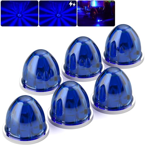 BJZ 6Pcs Blue Watermelon LED Strobe+Constant Marker Lights Dual Function Watermelon-Shaped Side Marker Clearance Tail Top Cap Roof Lights for Trailer Truck Semi-Trailer Heavy-Duty Truck Bus Van - color: Blue, size: 6 Pack