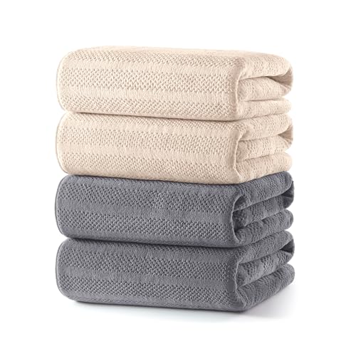 ecolook 4 Pack Microfiber Bath Towels, 31 x 63 inches Extra Large Bath Towel Set, Super Soft Highly Absorbent Bath Towels Set of 4, Quick Dry Lightweight Bathroom Towels for Spa, Pool, Gym - color: Camel+dark Gray, size: 4 Pack Bath Towel