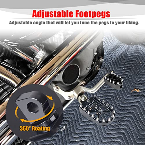 Goldfire Footpeg Offroad Motorcycle Pegs 1 Pair Black CNC Wide Foot Pegs 360° Roating MX Chopper Bobber Style Fits for HD Dyna Sportster Fatboy Iron 883 (Black) - color: Black