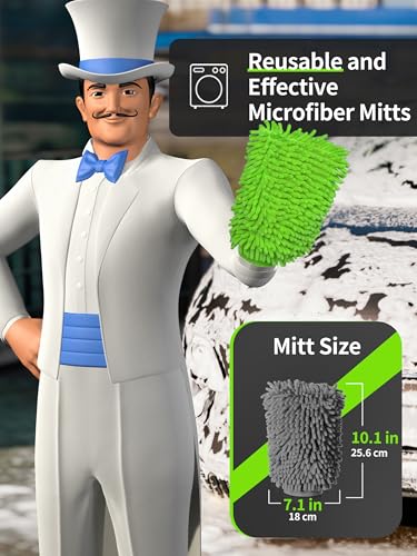 MR.SIGA Premium Microfiber Soft Chenille Car Wash Mitt, Pack of 2, Gray & Green - color: Gray & Green
