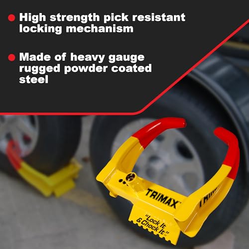 TRIMAX TCL75 - Trailer Wheel Lock - Fits 7"-11.25" Tires - Wheel Boot Lock for Trailer, Car, Truck, Boat, ATV, Camper, and More - style: TCL75