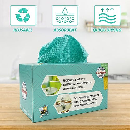 Microfiber Cleaning Cloth, Lint-Free Shop Towels Reusable, Bulk Rags in a Box for Home, Kitchen and Car, 8 Inch x 8 Inch,40 Pack with Box (Blue) - color: Blue