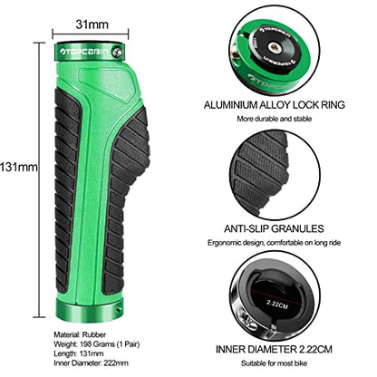 TOPCABIN Ergonomic Bike Grips - Widen Holding Rubber Grips with Aluminum LockGrips for Mountain & Road Bikes - color: Knife Style, Green/Black (Aluminum Lock Plug)1 Pair