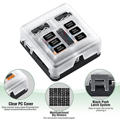 6-Way Marine Fuse Block,Waterproof 12v Fuse Block with LED Indicator for 12V/24V Automotive Golf Cart Truck Car Boat Marine RV Motorcycle - style: 6-Way
