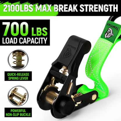 Ratchet Straps Medium Duty 4 Pack -1 Inch x 15 Feet (2,100LB Break Strength)- Motorcycle Tie Down Straps -Soft Loops Tie Downs- Ratchet Tie Down Set for Powersports, Motorcycle or Moving Cargo - style: Green,1"x15',2100lb