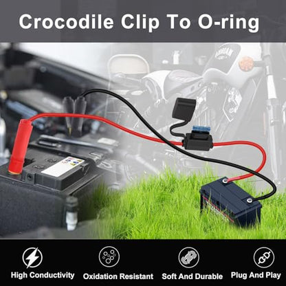 Battery Alligator Clip to O Ring with Fuse Battery Charger Clips to O Ring 12V 24V 14AWG 25A, Apply to Inverter, Motorcycle, Car, Solar Controller is Connected (3m / 9.8FT) - size: 3m / 9.8FT