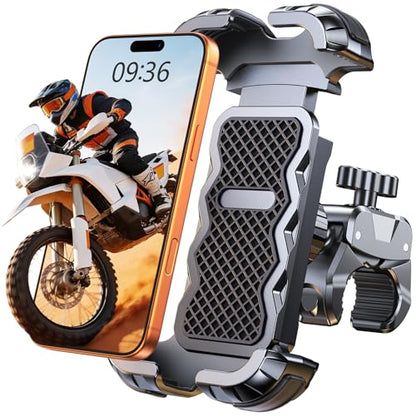 Zewdov 2026 Motorcycle Phone Mount Holder with Quick Install Clamp, Strong Grip & Anti-Drop Bike Phone Holder for Bicycle/ATV/Scooter Handlebar, 1S Security Lock Fits for iPhone/Samsung 4.7-6.8" - style: Without Vibration Dampener