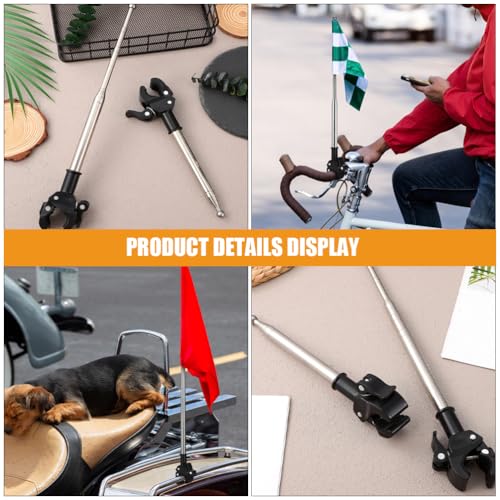 2Pcs Bike Flag Pole, 63in Adjustable Motorcycle Bicycle Flagpole, Stainless Steel Outdoor Telescopic Golf Cart Flagpole Stand for Mountain Road Bike Off-Road Accessories
