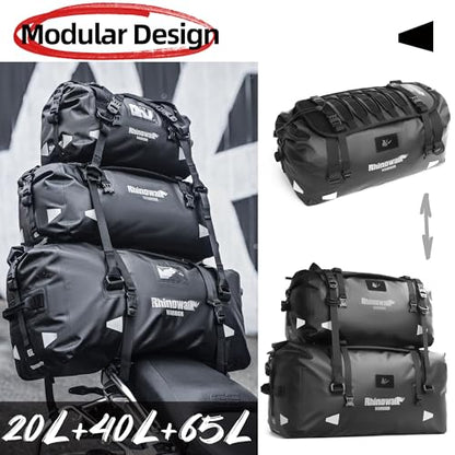 Rhinowalk Motorcycle Tail Bag 40L Waterproof Duffle Dry Bag Motorcycle Travel Luggage with Large Storage Space for Camping, Boating, Bycycle, Motorbike-Black - size: 40L