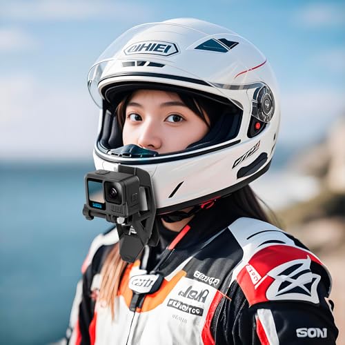Magnetic Motorcycle Helmet Chin Mount for DJI Osmo Action 5 Pro, Quick Release Action Camera Holder, No-Glue Clamp Clip for GoPro Hero 13 12 11, Insta360 Ace Pro 2/X4, POV Riding