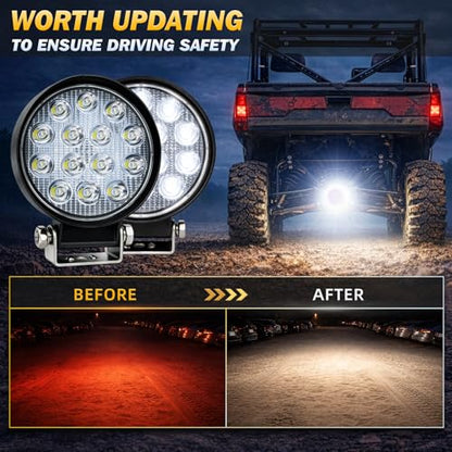 ZMOON Round LED Off Road Lights Kit, 2PCS 4.5" 84W LED Flood Light Bar with 10FT Wiring Harness (2-Lead), Driving Fog Lights for Truck ATV UTV SUV Boat - color: 4.5in Round LED Light Bar with Wiring Harness
