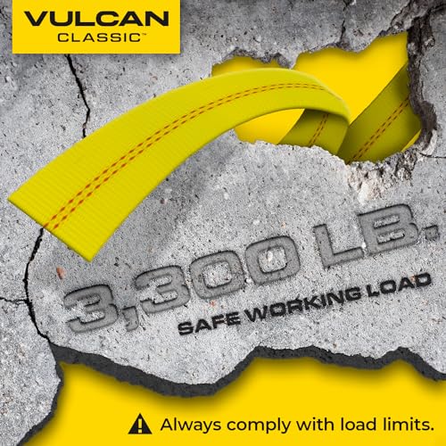 VULCAN Car Tie Down with Snap Hooks - Lasso Style - 2 Inch x 96 Inch - 4 Pack - Classic Yellow - 3,300 Pound Safe Working Load - size: Snap Hooks - Classic Yellow (4 Pack)