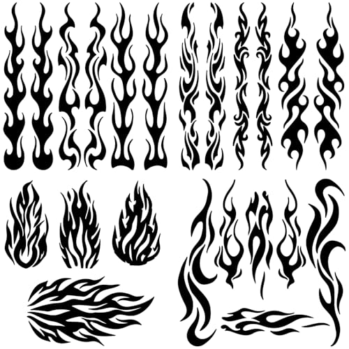 GORGECRAFT 4 Styles 4Pcs Flame Reflective Car Sticker Black Fire Racing Sports Stripe Car Bumper Decals Waterproof PET Automotive Exterior Decor Stickers for SUV Truck Motorcycle Doors Walls Laptop - style: Flame