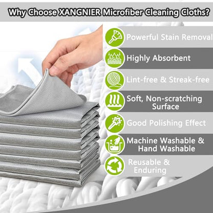 XANGNIER Microfiber Glass Cleaning Cloths,8 Pack Streak Free Miracle Cleaning Cloth,Reusable Lint Free Cleaner Towels for Kitchen,Windows,Mirror,Glasses,Car Windshields,Stainless Steel,11.8"×11.8" - color: Sliver-grey